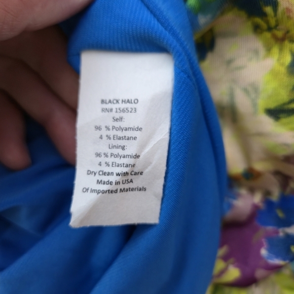 Black Halo Women's Blue Delina Ruched Floral-Print Sheath Dress Size 6 - Picture 8 of 9